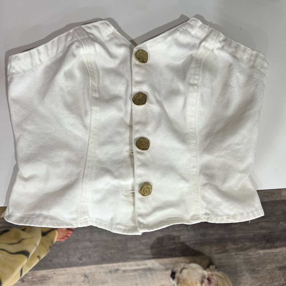Future Collective white corset style top with gold buttons size S